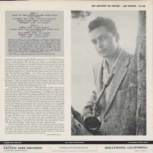 Art Pepper - The Artistry Of Pepper (GXF-3102(M)) 1978 JPN Pacific Jazz|中古LP