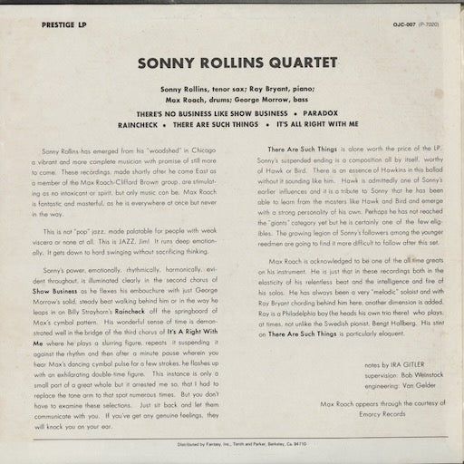 Sonny Rollins - Worktime (OJC-007) 1982 US Prestige / OJC|中古LP