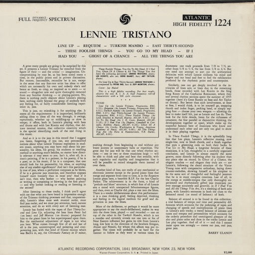Lenny Tristano - Lenny Tristano (1955) (P-6118A) LP 1973 JPN Atlantic|中古LP