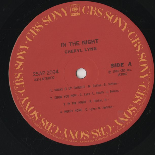 Cheryl Lynn – In The Night (25AP 2094) LP 1981 JPN CBS/Sony | 中古LP