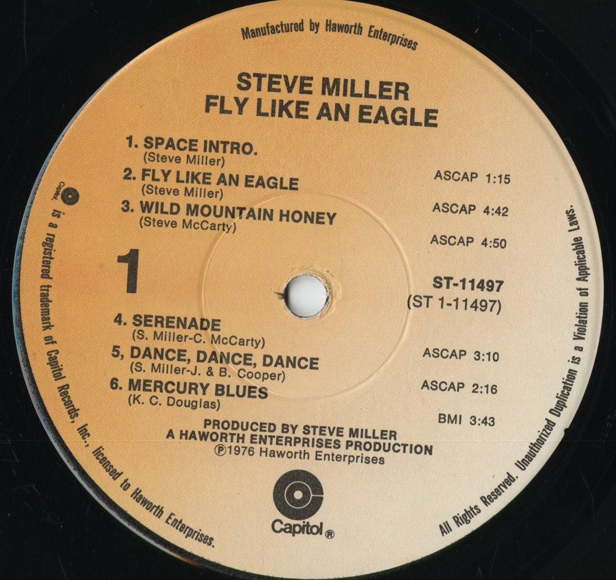Steve Miller Band - Fly Like An Eagle (ST-511497) 1976 US Capitol|中古LP