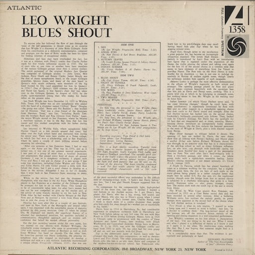 Leo Wright - Blues Shout (1358) 1961 US Atlantic|中古LP