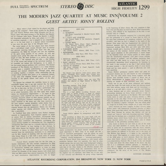 The Modern Jazz Quartet - At Music Inn Guest : Sonny Rollins (SD-1299) LP 1973 US Atlantic|中古LP