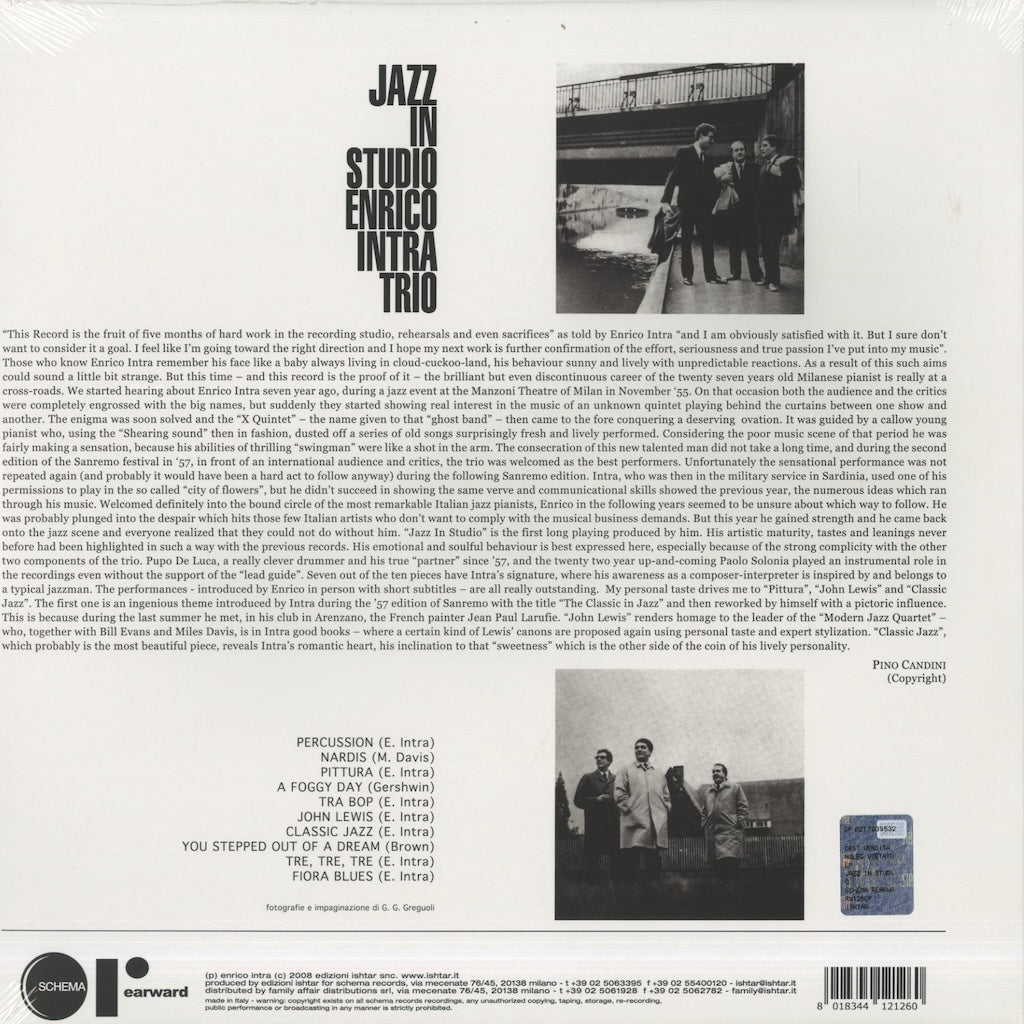 Enrico Intra Trio『Jazz In Studio』2008年イタリアRearward LP(RW126LP)イタリアン・ジャズ名盤 back
