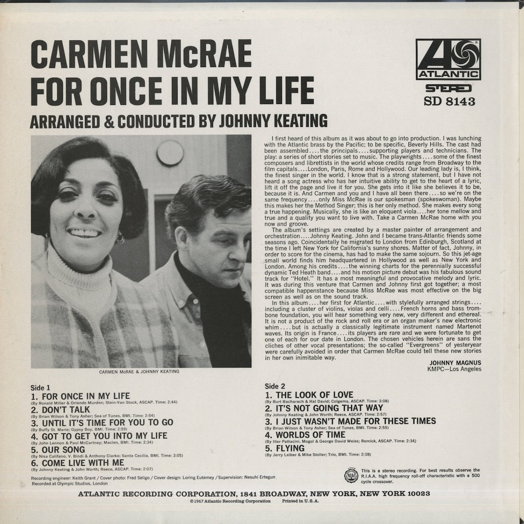 Carmen McRae / カーメン・マクレエ / For Once In My Life (SD 8143)