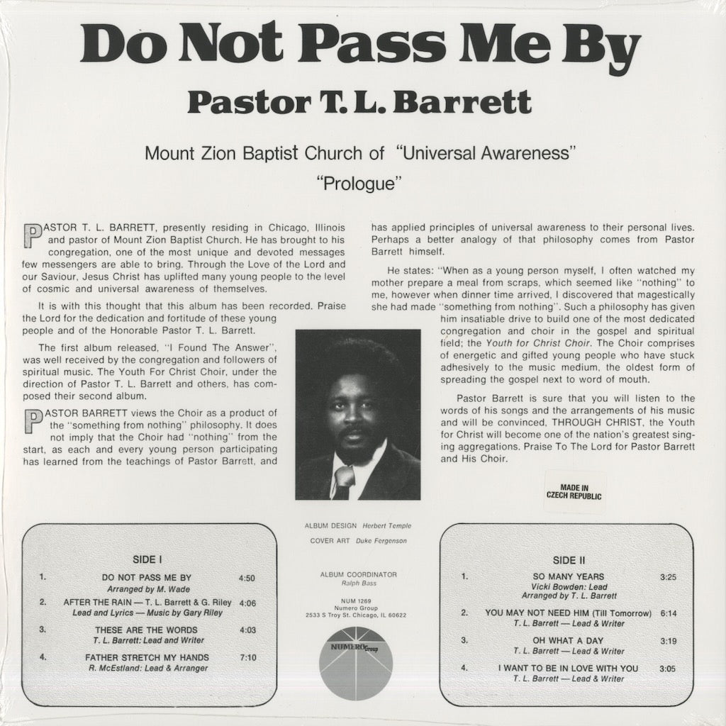Pastor T. L. Barrett - Do Not Pass Me By Vol.1 (NUM1269LP) 2021 US Numero Group|新品LP back