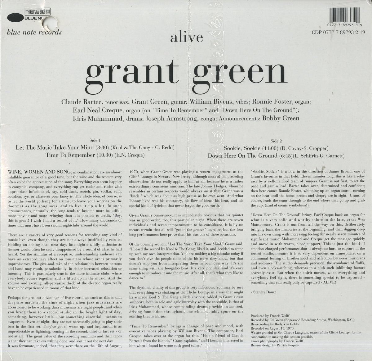Grant Green / グラント・グリーン / Alive! (CDP 0777 7 89793 2 19) 1993 US Reissue