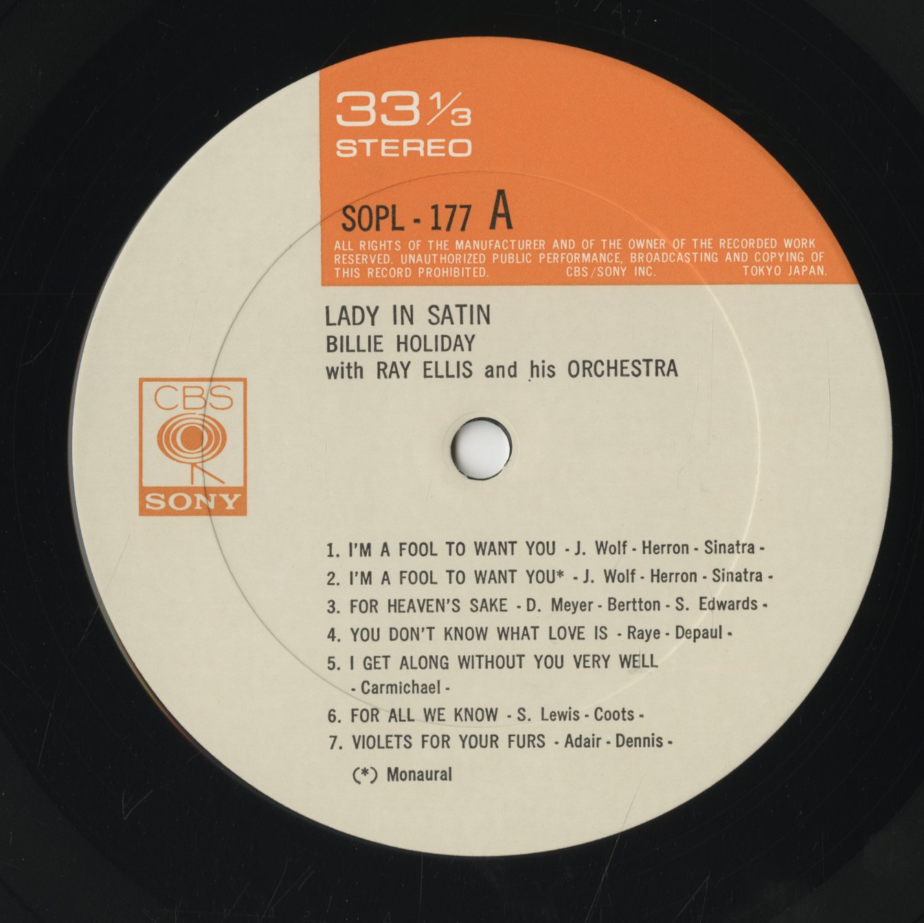 Billie Holiday / ビリー・ホリデイ / Lady In Satin (SOPL-177)