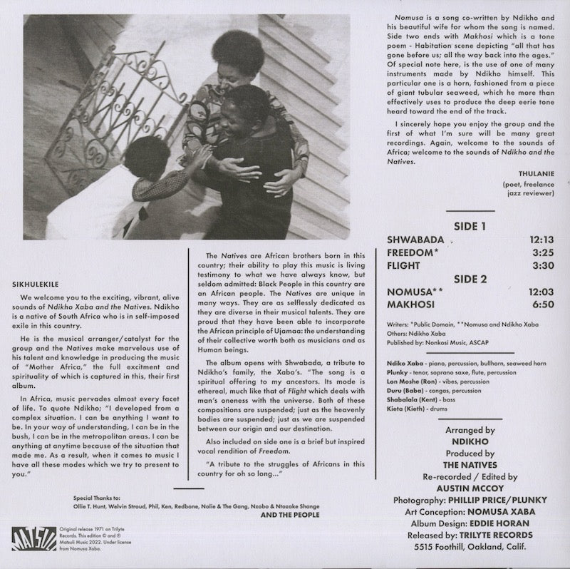 Ndikho Xaba And The Natives – (MM105) LP 2022 UK Matsuli Music|新品LP back