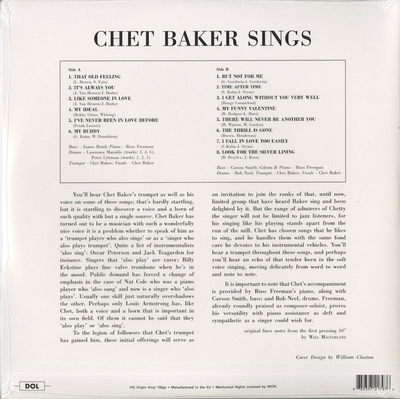Chet Baker / チェット・ベイカー / Chet Baker Sings - HQ Virgin Vinyl 180g (DOL797HG)