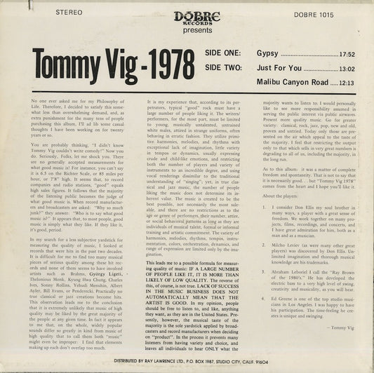 Tommy Vig – Tommy Vig’s 1978 (DOBRE1015) LP 1978 US Dobre | 中古LP