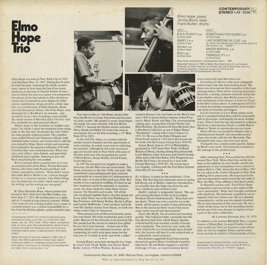 Elmo Hope / エルモ・ホープ / With Frank Butler And Jimmy Bond (LAX 3038)