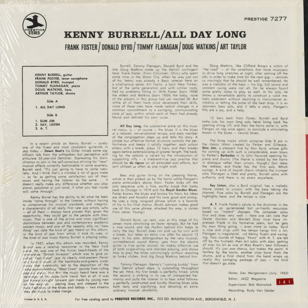 Kenny Burrell - All Day Long (PRT-7277) 1973 US Prestige｜中古LP