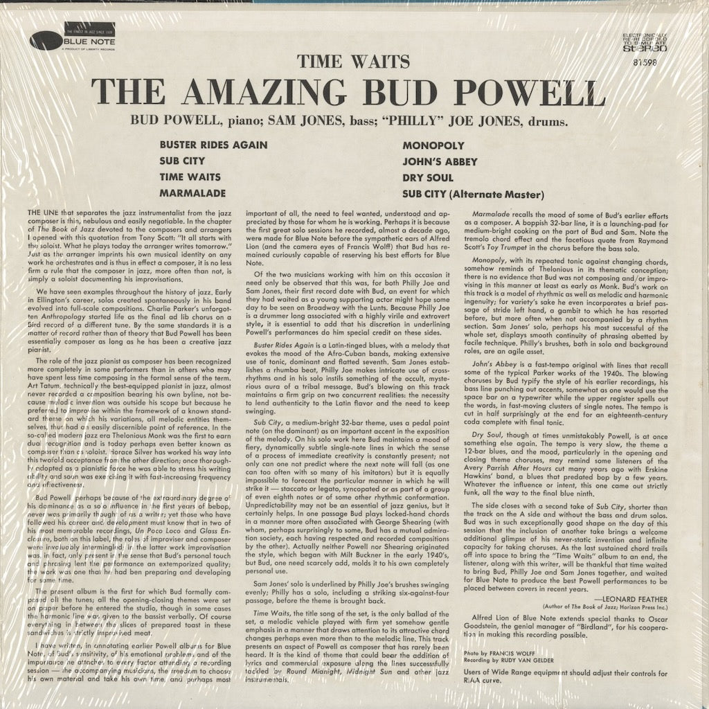 Bud Powell - The Amazing Bud Powell, Vol. 4 - Time Waits (BST 81598) 1973 US Blue Note｜中古LP