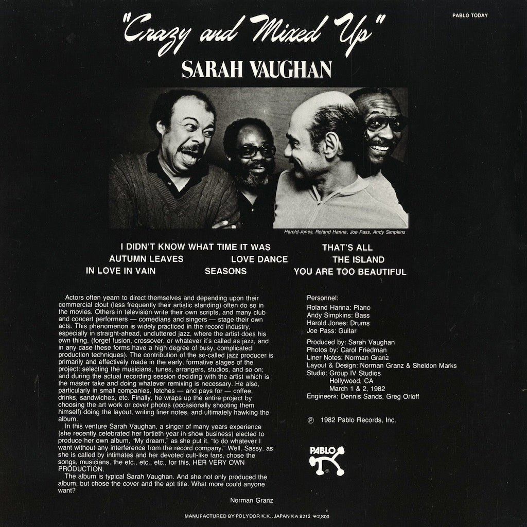 Sarah Vaughan – Crazy And Mixed Up (28MJ 3202) LP 1982 JPN Pablo - Polydor｜中古LP