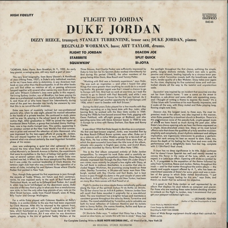 Duke Jordan / デューク・ジョーダン / Flight To Jordan (BST 84046)