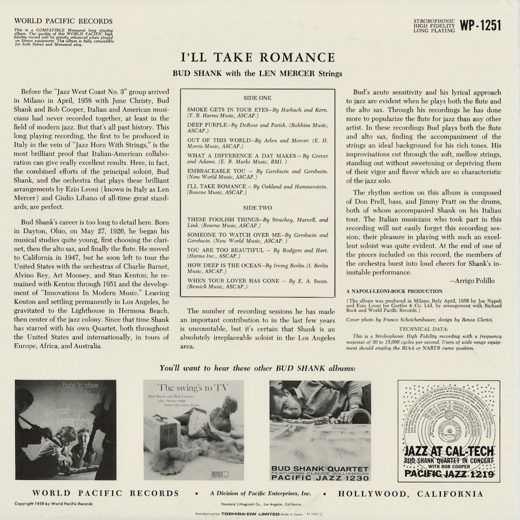 Bud Shank - I'll Take Romance (PJ-1251) 1992 JPN World Pacific Records｜中古LP