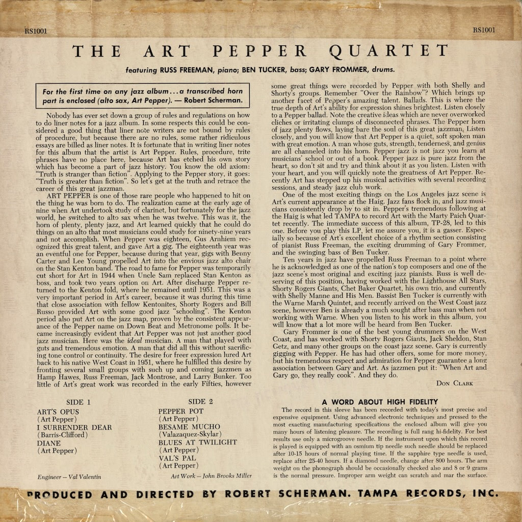 Art Pepper Quartet / アート・ペッパー・カルテット (1957) (RS-1001)