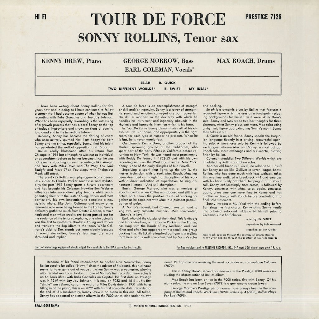 Sonny Rollins / ソニー・ロリンズ / Tour De Force (SMJ-6588(M))