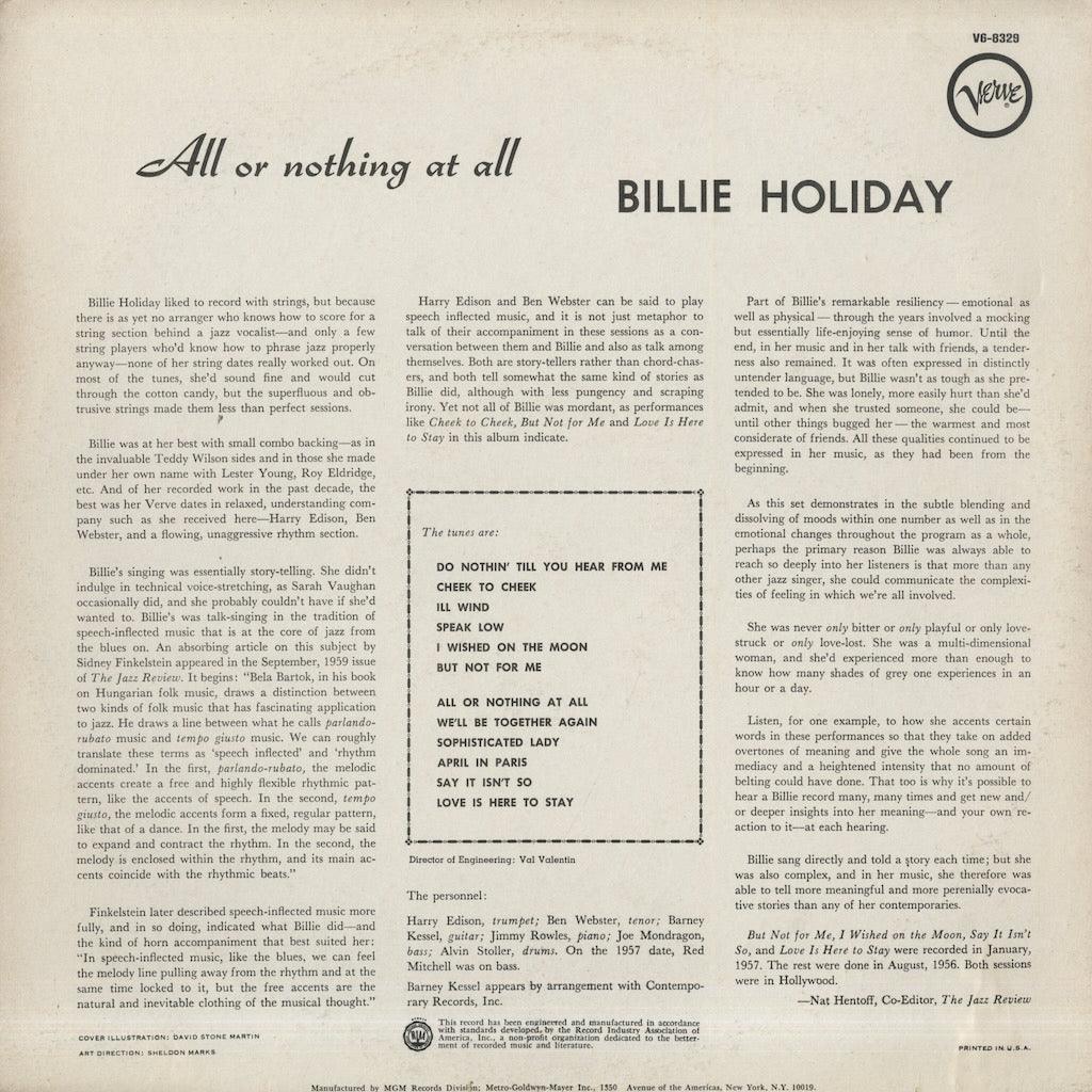 Billie Holiday / ビリー・ホリデイ / All Or Nothing At All (V6-8329)
