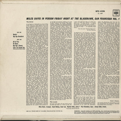 Miles Davis - In Person, Friday Night At The Blackhawk, San Francisco, Vol.1 (BPG 62306) LP 1964 UK CBS｜中古LP back