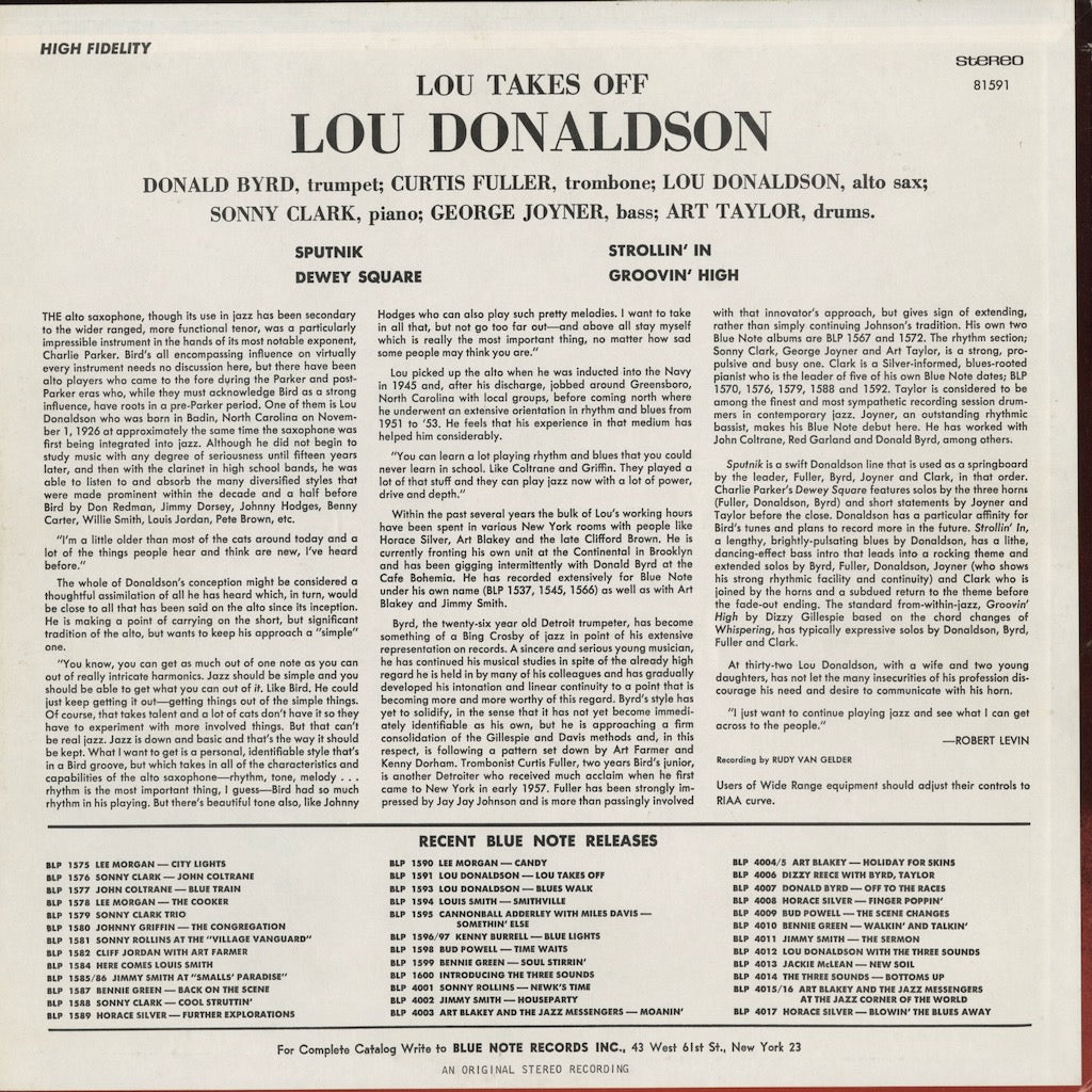 Lou Donaldson - Lou Takes Off (BST 81591) 1972 US Blue Note｜中古LP