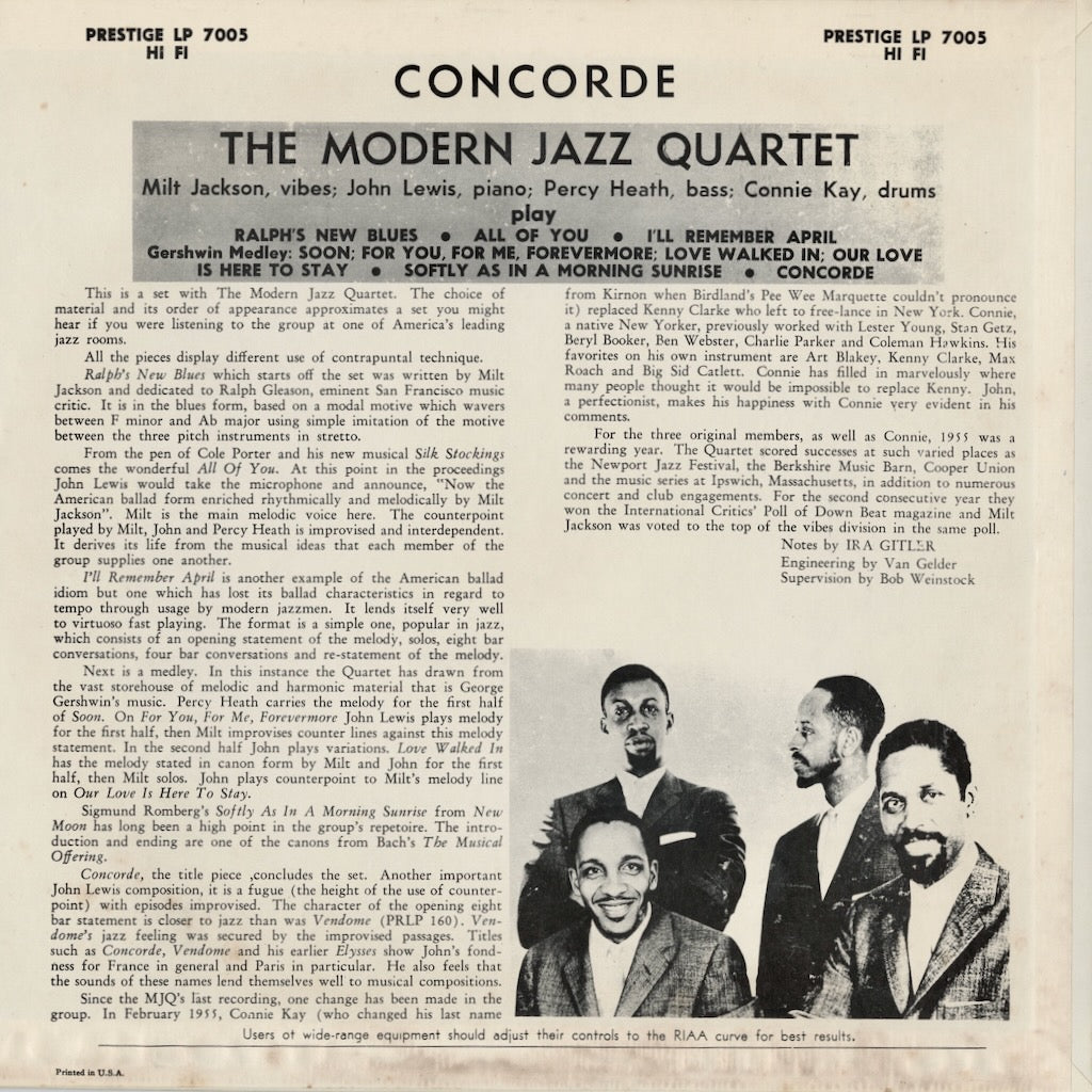 The Modern Jazz Quartet / モダン・ジャズ・カルテット / Concorde (7005)