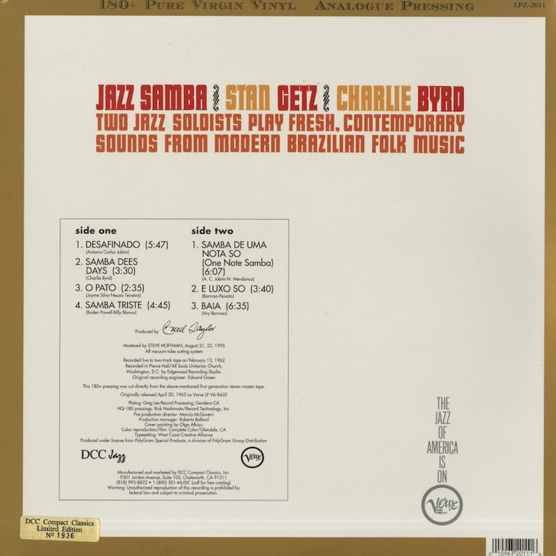 Stan Getz - Charlie Byrd / スタン・ゲッツ　チャーリー・バード / Jazz Samba - 180g Audiofile (LPZ-2011)