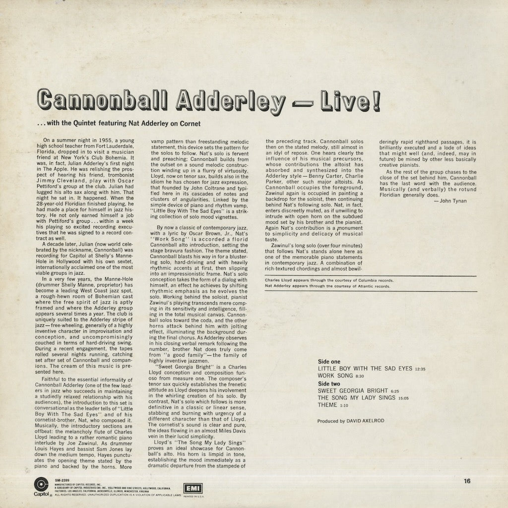 Cannonball Adderley / キャノンボール・アダレイ / Live! (SM-2399)