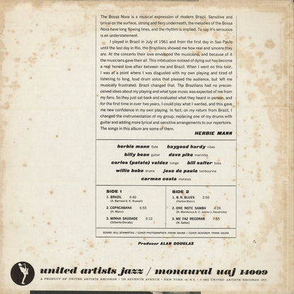 Herbie Mann - Brazil, Bossa Nova & Blues (UAJ 14009) 1962 US United Artists Jazz｜中古LP