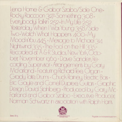 Lena Horne & Gabor Szabo – Watch What Happens (SK 15) 1970 US SKYE｜中古LP