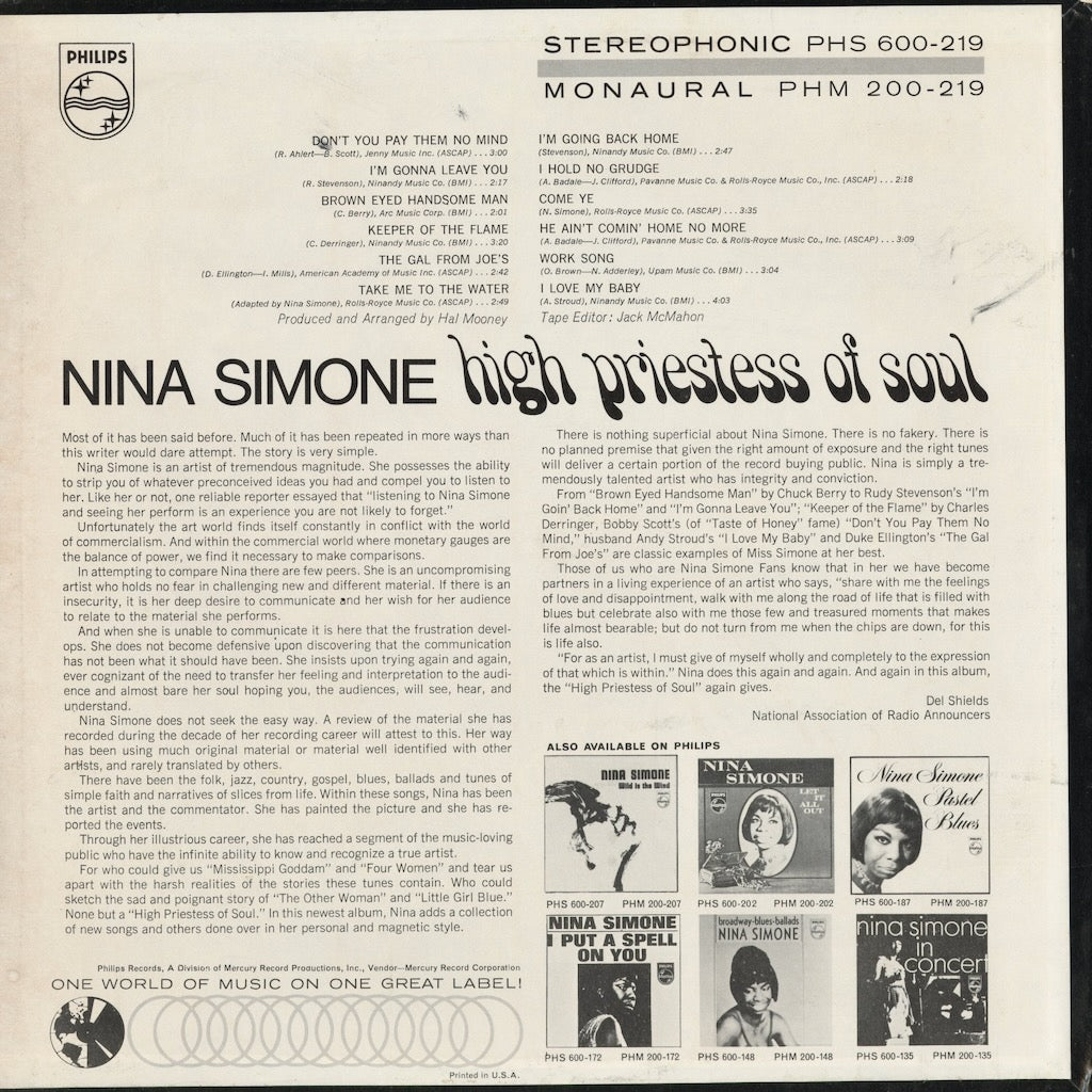 Nina Simone - High Priestess Of Soul (PHM 200-219) 1967 US Philips｜中古LP