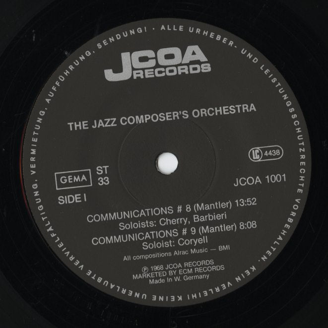The Jazz Composer's Orchestra – The Jazz Composer's Orchestra (JCOA 1001/2) 2LP 1968 GER｜中古LP