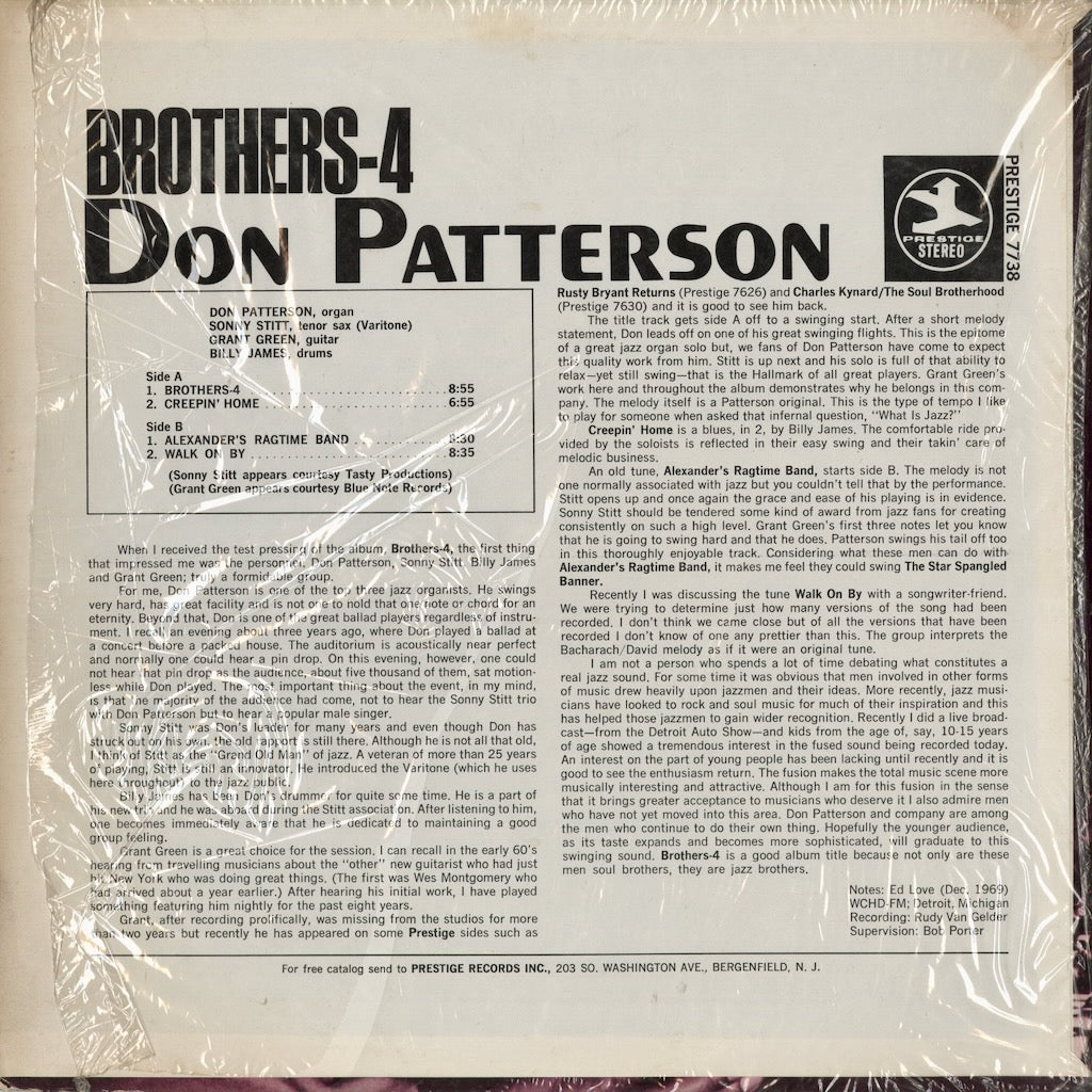 Don Patterson With Sonny Stitt - Brothers-4 (PRST 7738) 1969 US Prestige｜中古LP