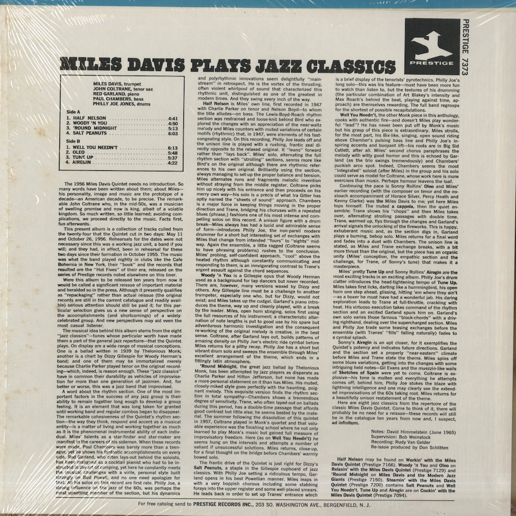 Miles Davis / マイルス・デイヴィス / Miles Plays Jazz Classics (PRST 7373)