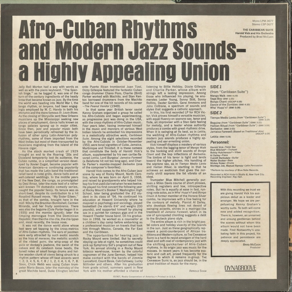 Harold Vick - The Caribbean Suite (LPM3677) 1967 US RCA Victor MONO｜中古LP