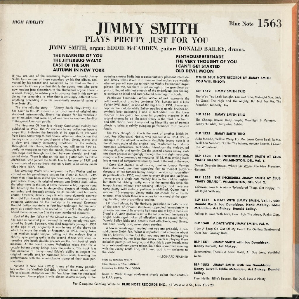 Jimmy Smith - Plays Pretty Just For You (BST 1563) 1962 US Blue Note｜中古LP