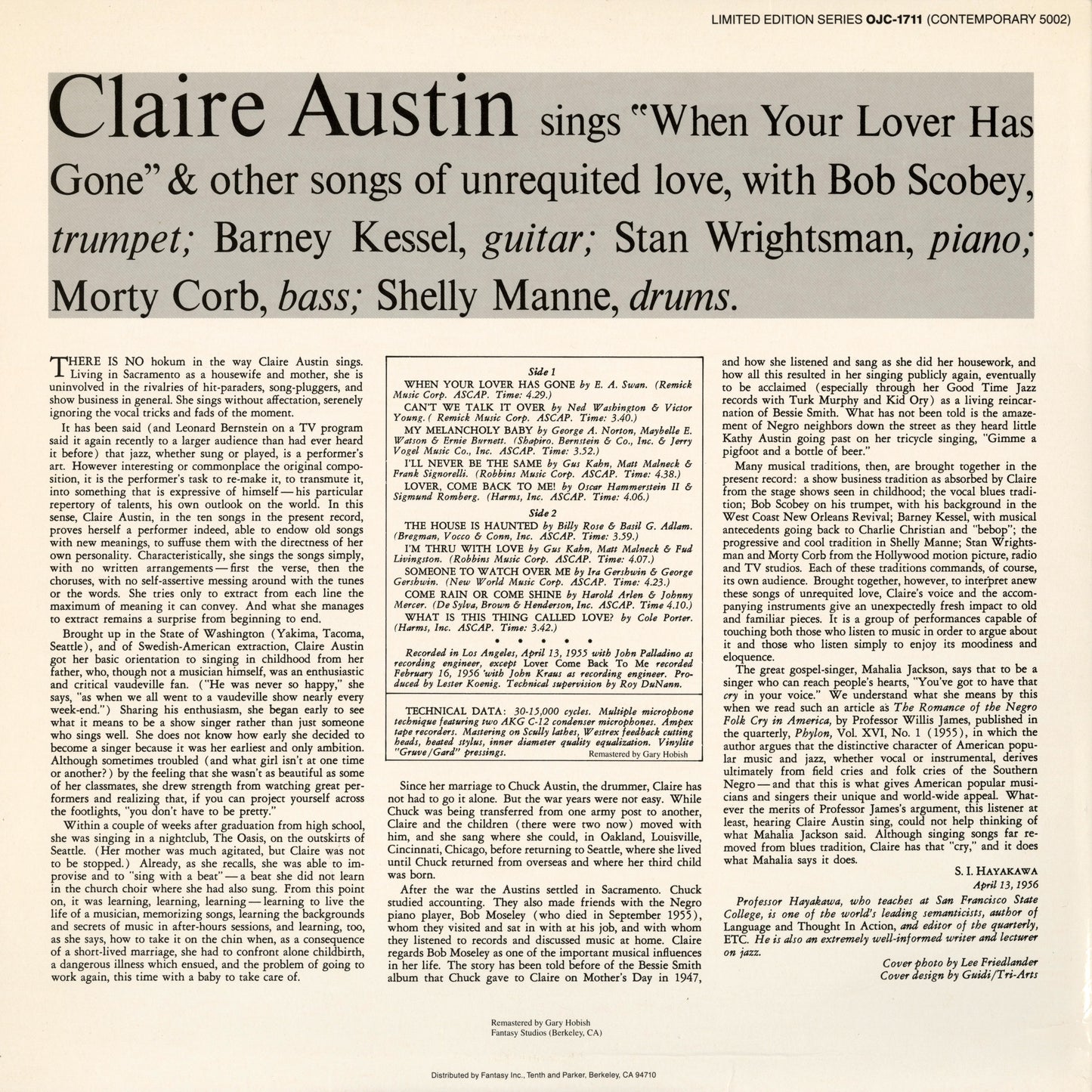 Claire Austin / クレア・オースティン / When Your Lover Has Gone (OJC-1711)