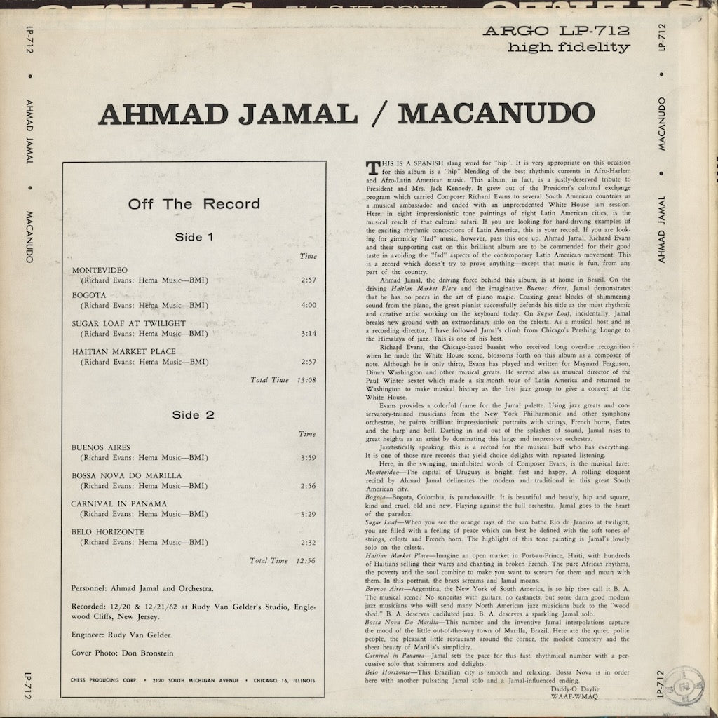 Ahmad Jamal - Macanudo (LP 712) 1963 US Argo｜中古LP