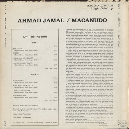 Ahmad Jamal - Macanudo (LP 712) 1963 US Argo｜中古LP