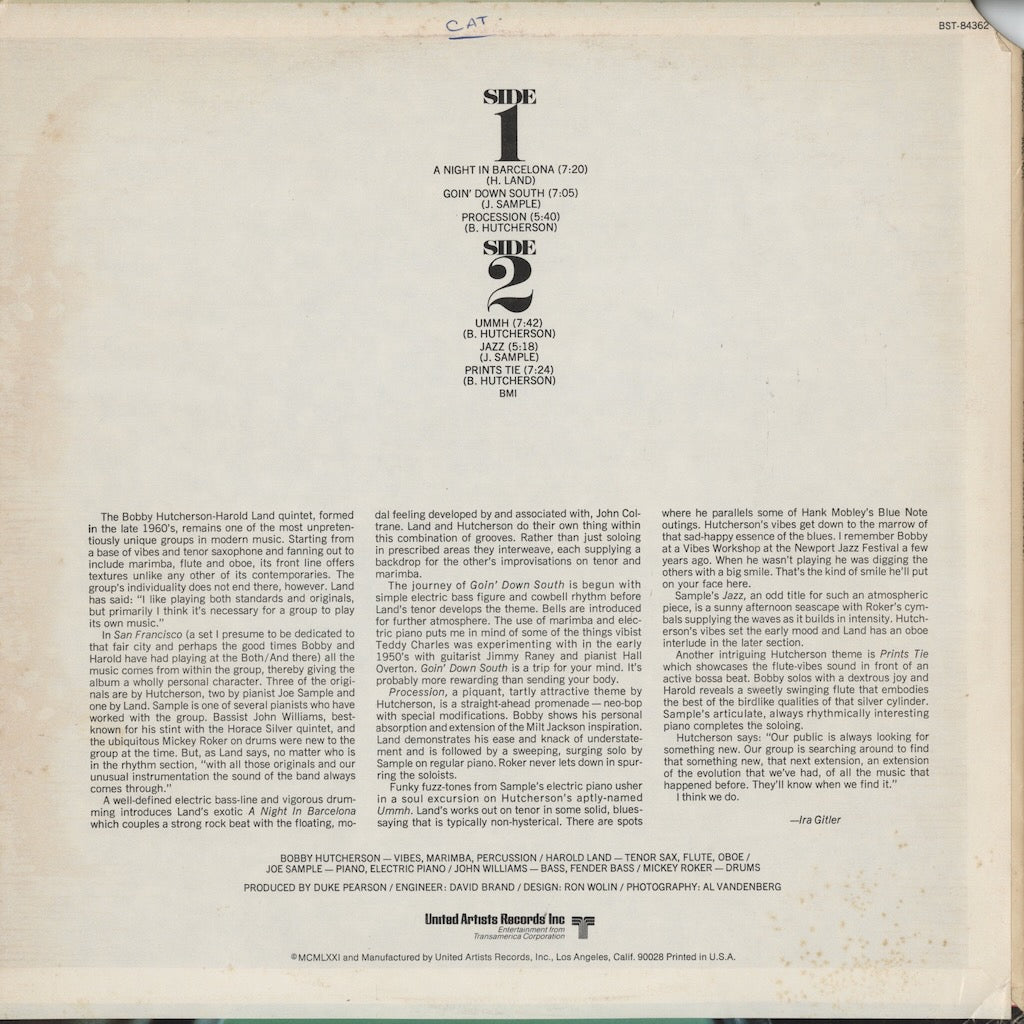Bobby Hutcherson / ボビー・ハッチャーソン / San Francisco (BST-84362) US BLUE NOTE