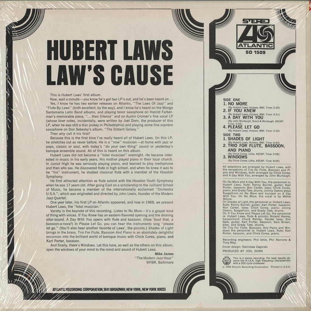 Hubert Laws - Laws' Cause (SD 1509) LP 1969 US Atlantic｜中古LP