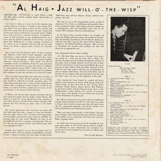 Al Haig - Jazz Will-O'-The-Wisp (YW-7524-EV) 1975 JPN Columbia｜中古LP