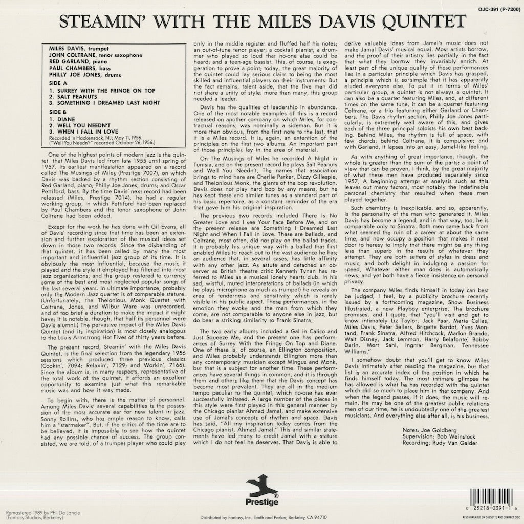 Miles Davis / マイルス・デイヴィス / Steamin' (OJC-391)