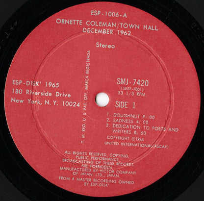 Ornette Coleman / Town Hall 1962 (SMJ-7420) LP 1965 JPN ESP Disk | 中古LP