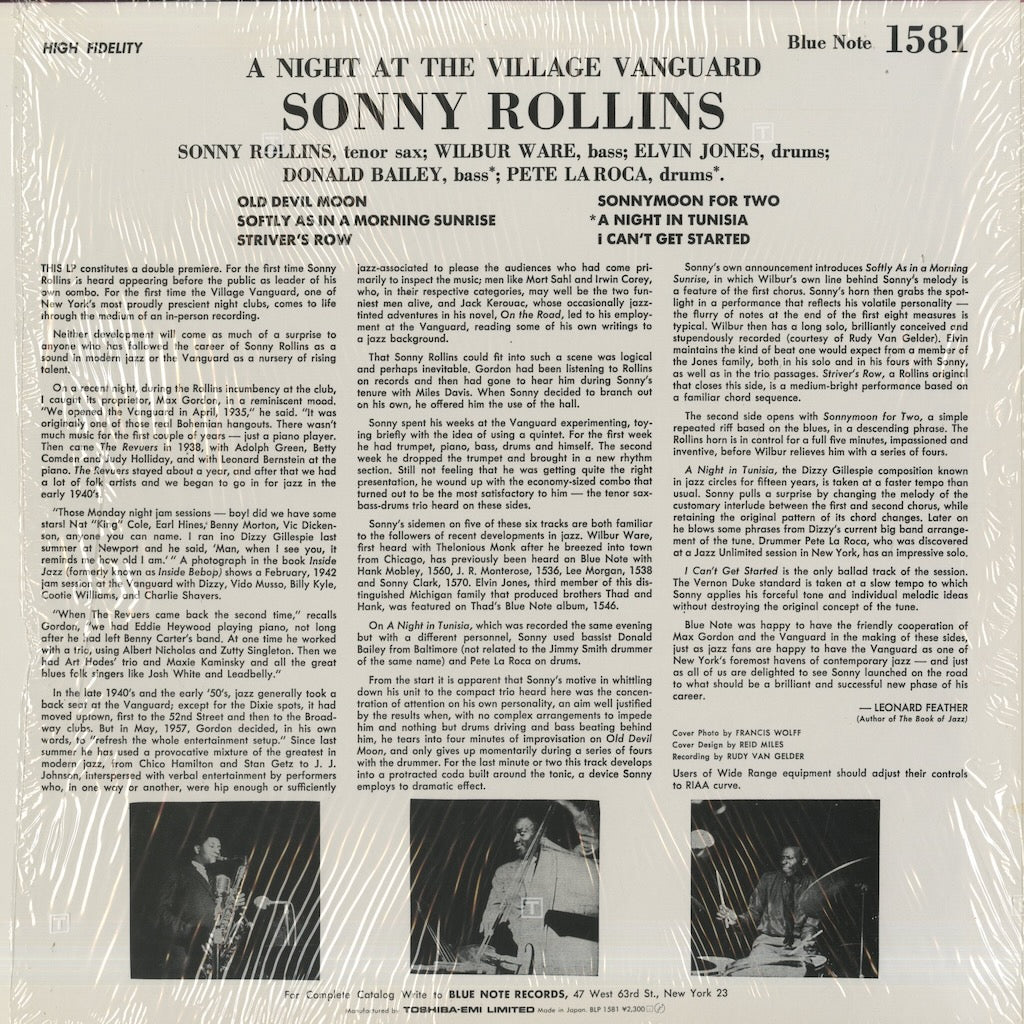 Sonny Rollins - A Night At The Village Vanguard (BLP 1581) LP 1984 JPN Blue Note｜中古LP