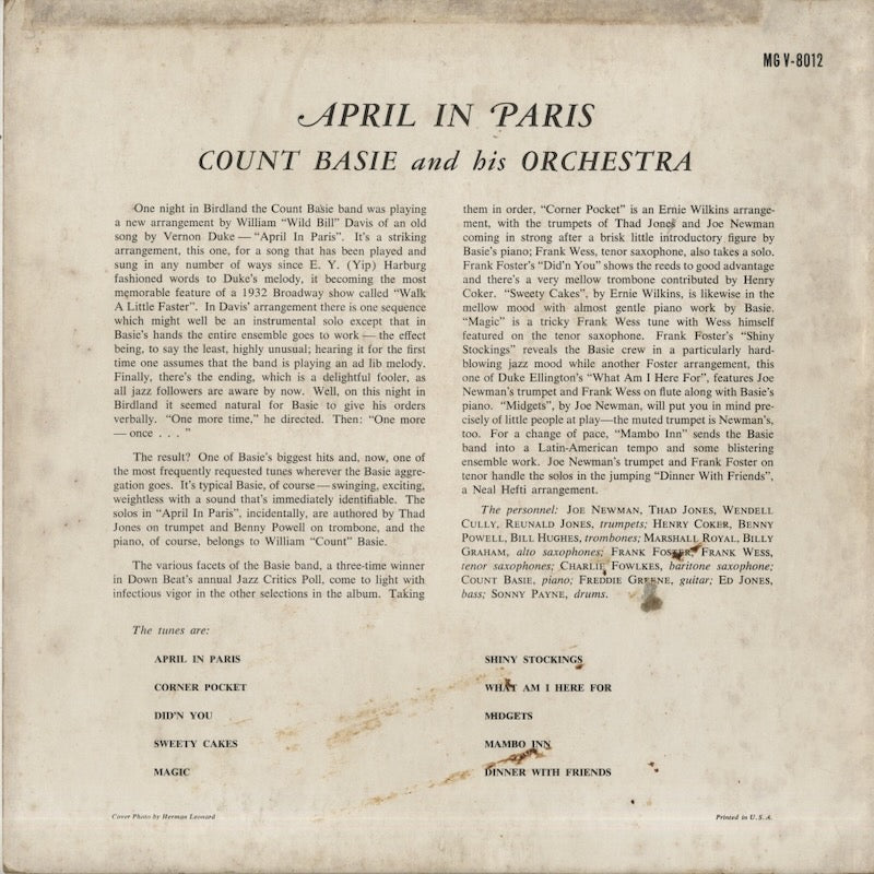Count Basie / カウント・ベイシー / April In Paris (MG V-8012)