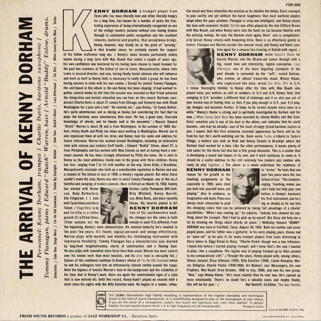 Kenny Dorham - The Arrival Of Kenny Dorham (FSR-688) 1988 SPA Jaro - FRESH SOUNDS｜中古LP