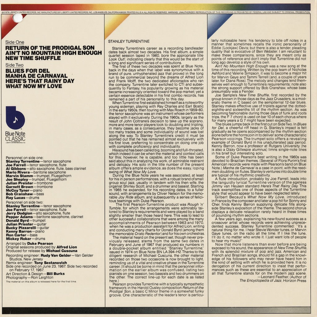 Stanley Turrentine / New Time Shuffle (LT-993) LP 1979 US Blue Note｜中古LP