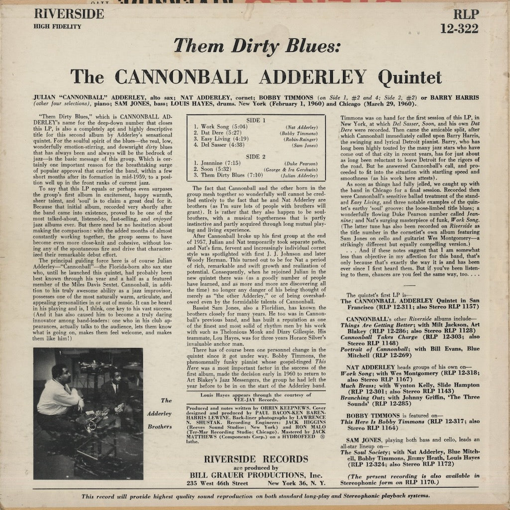 Cannonball Adderley / キャノンボール・アダレイ / Them Dirty Blues (RLP 12-322)